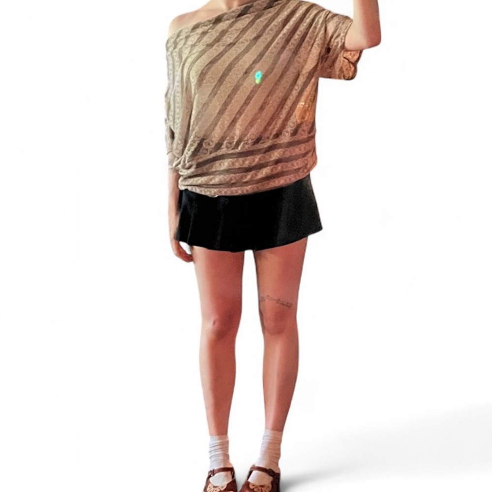 Y2K Striped Brown and Tan lace off the shoulderTop